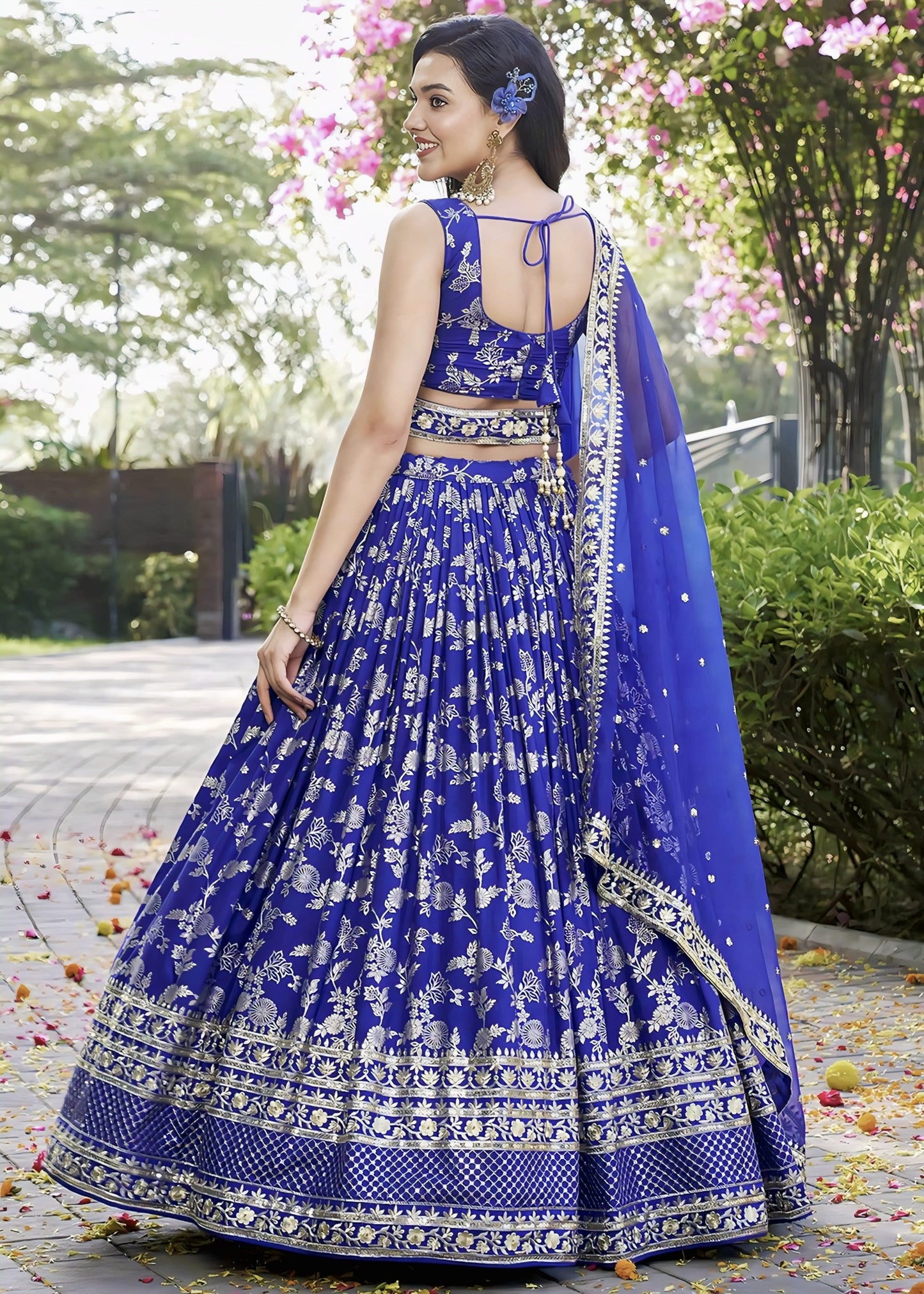 Royal Blue Art Silk Lehenga Choli with Zari Woven Work & Organza Dupatta