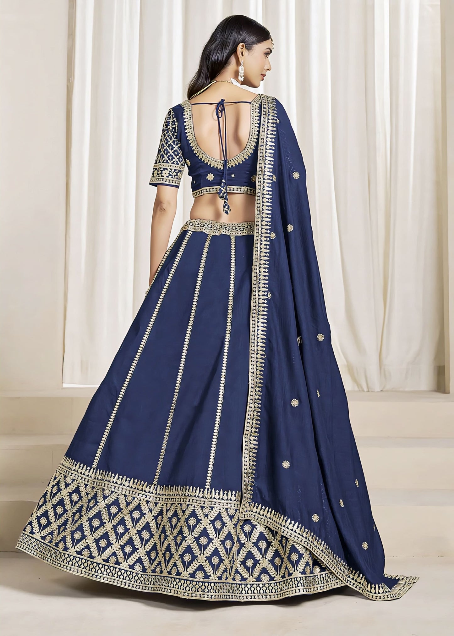 Prussian Blue Art Silk Wedding Lehenga Choli with Zari, Thread & Sequins Embroidery