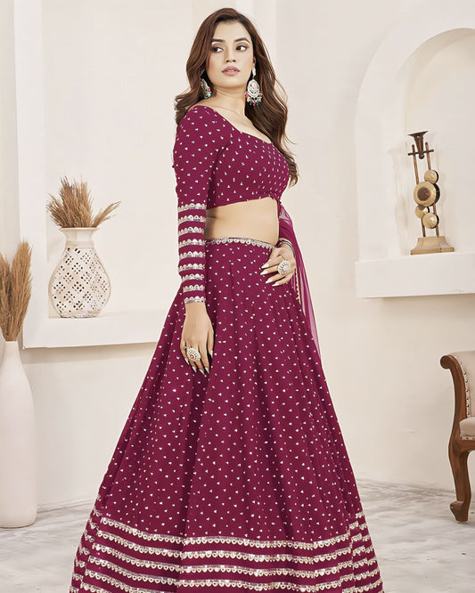 Pink Georgette Lehenga Choli with Sequins Zari Embroidery & Net Dupatta
