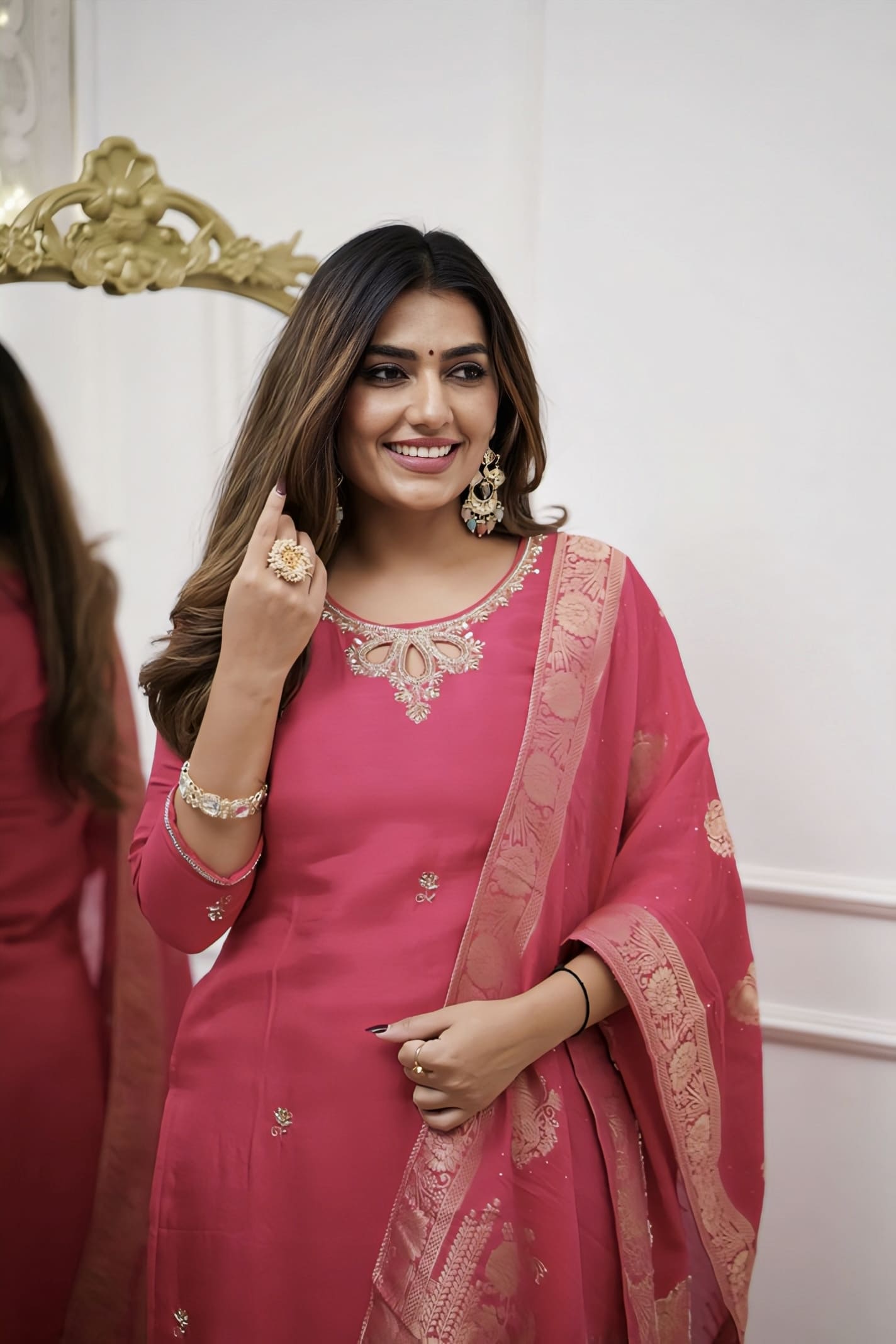 Ready To Wear Pink Viscose Chanderi Salwar Kameez with Jacquard Dupatta