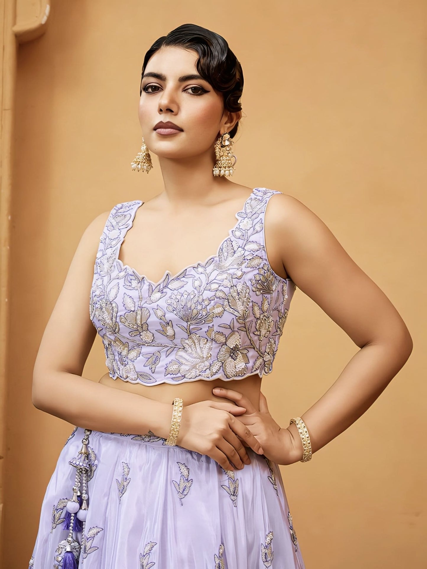 Lavender Blue Lehenga Choli with Navy Blue Dupatta | Embroidered Party & Wedding Wear