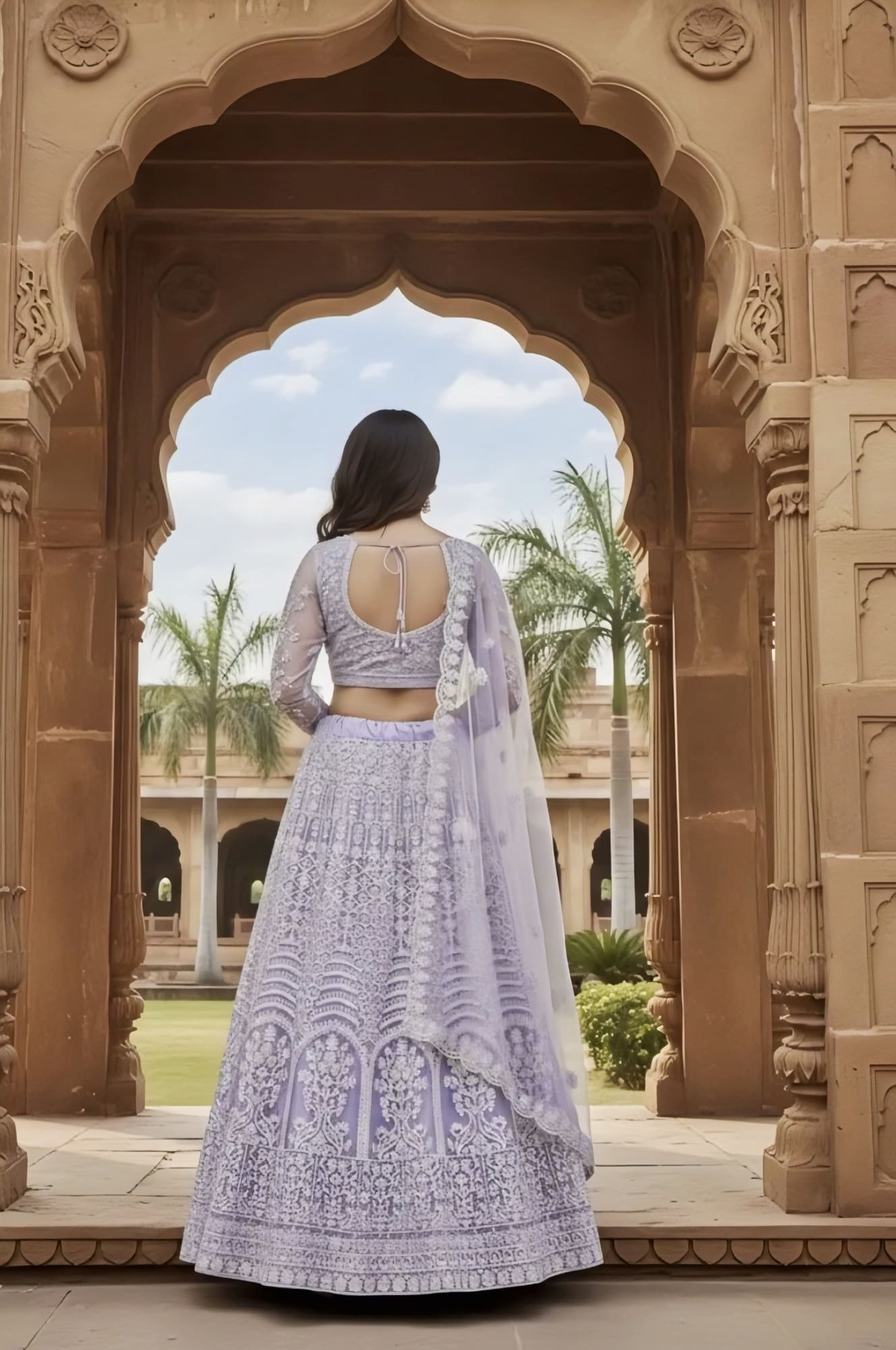 Lavender Bridal Lehenga Choli with Dupatta | Embroidered Net Wedding Wear Lehenga