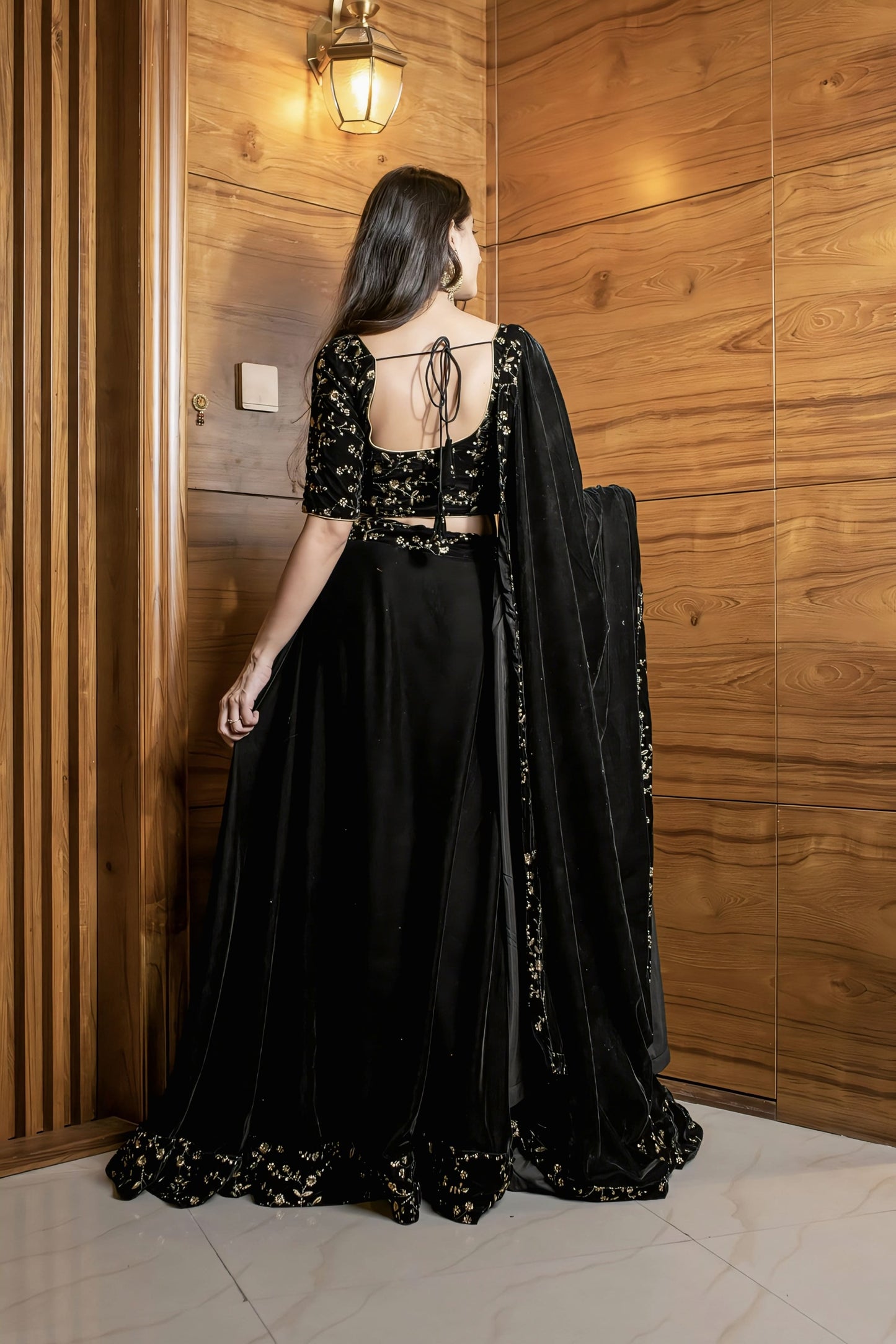 Black Velvet Sequin & Zari Work Lehenga Choli with Dupatta