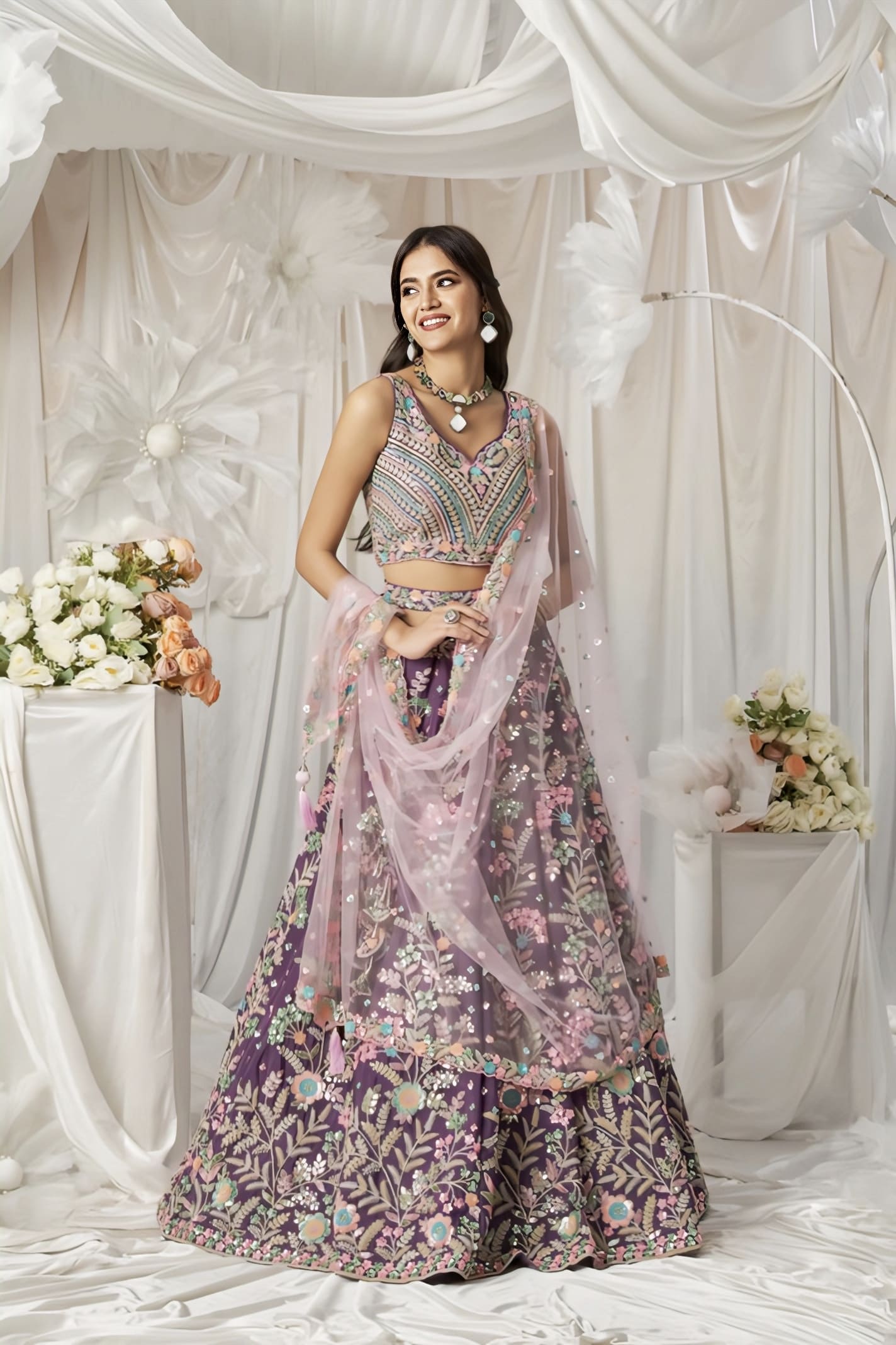 Fair Purple Floral Lehenga Choli for Women | Wedding & Festive Wear