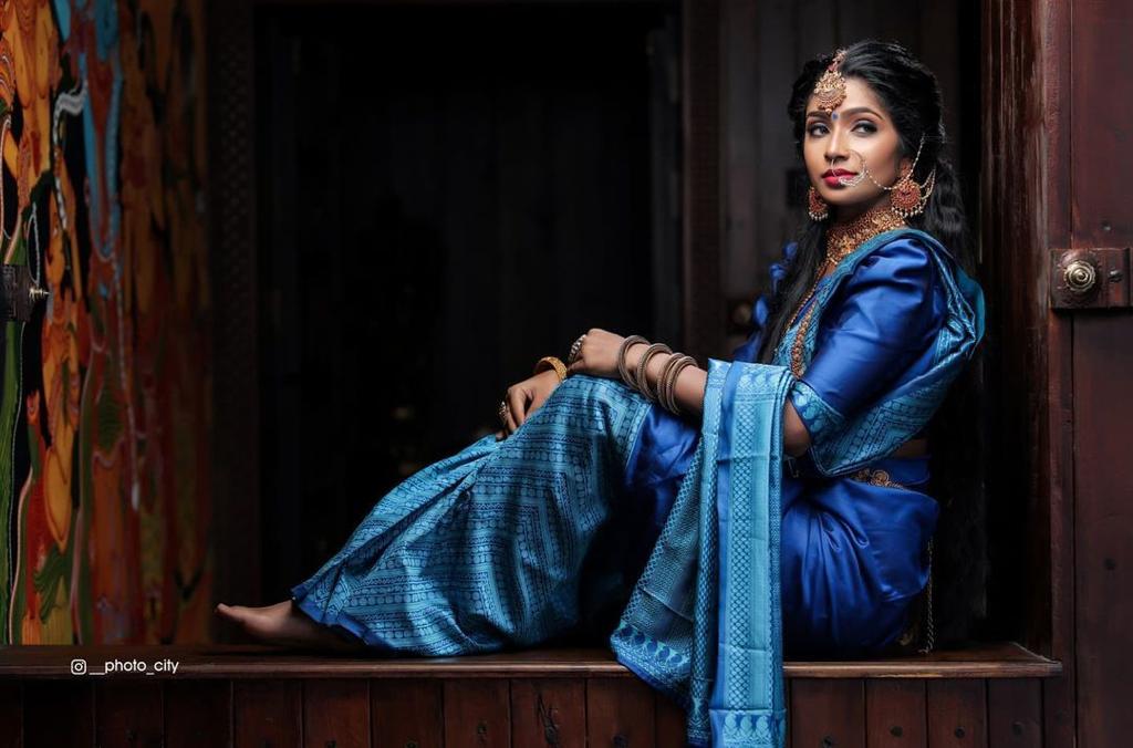 Blue Traditional Bridal Wear Banarasi Saree