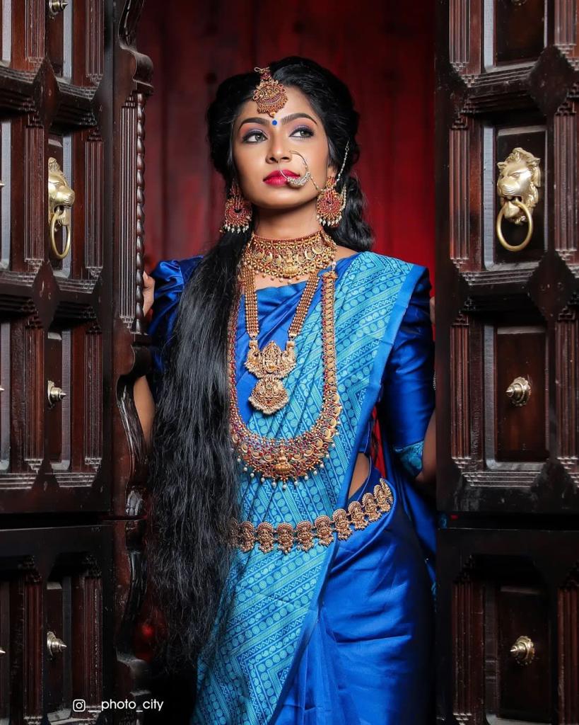 Blue Traditional Bridal Wear Banarasi Saree