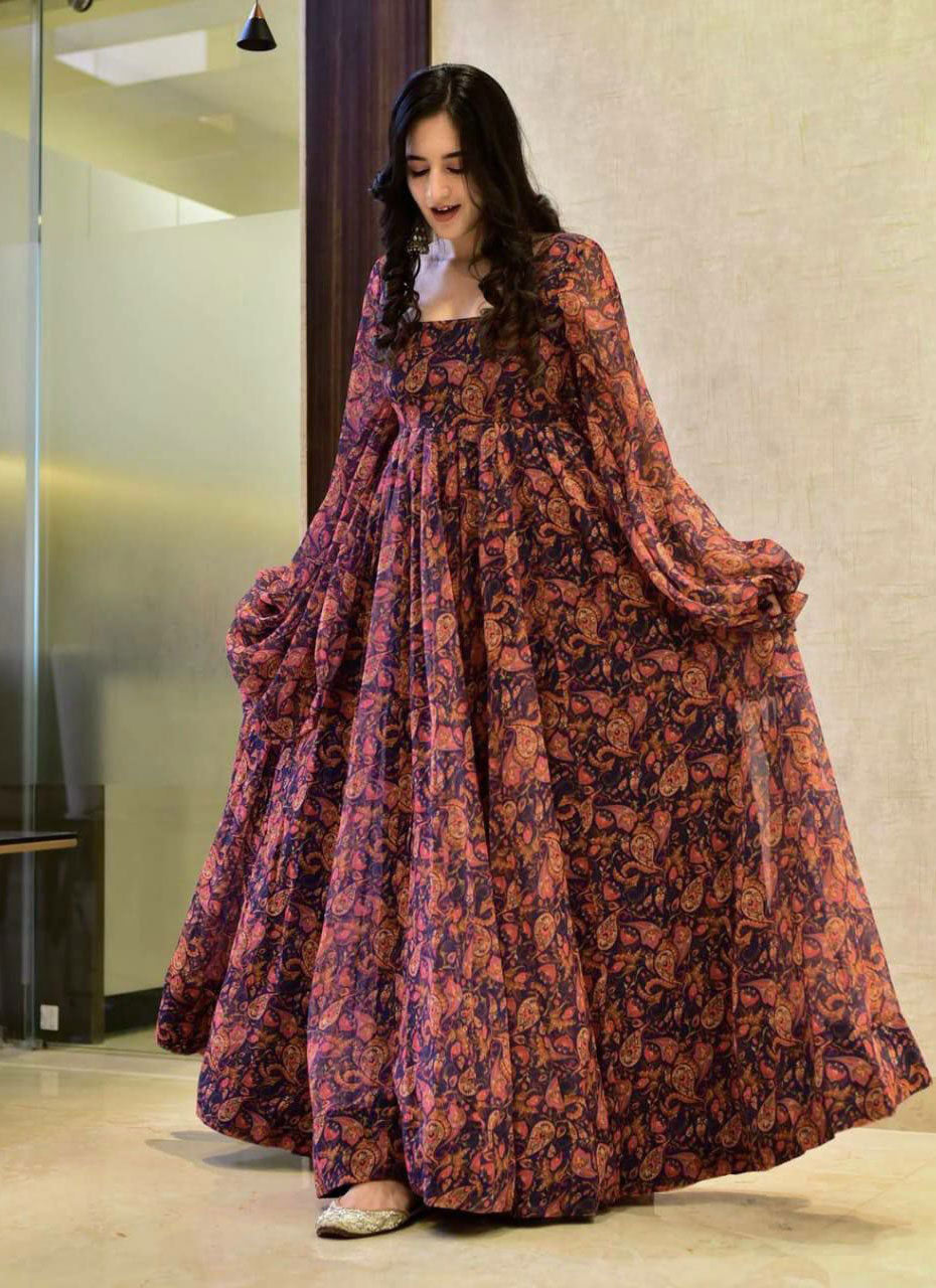 fitted lace wedding dress Ethnic Printed & Embroidered Flared Maxi Dress main image 1