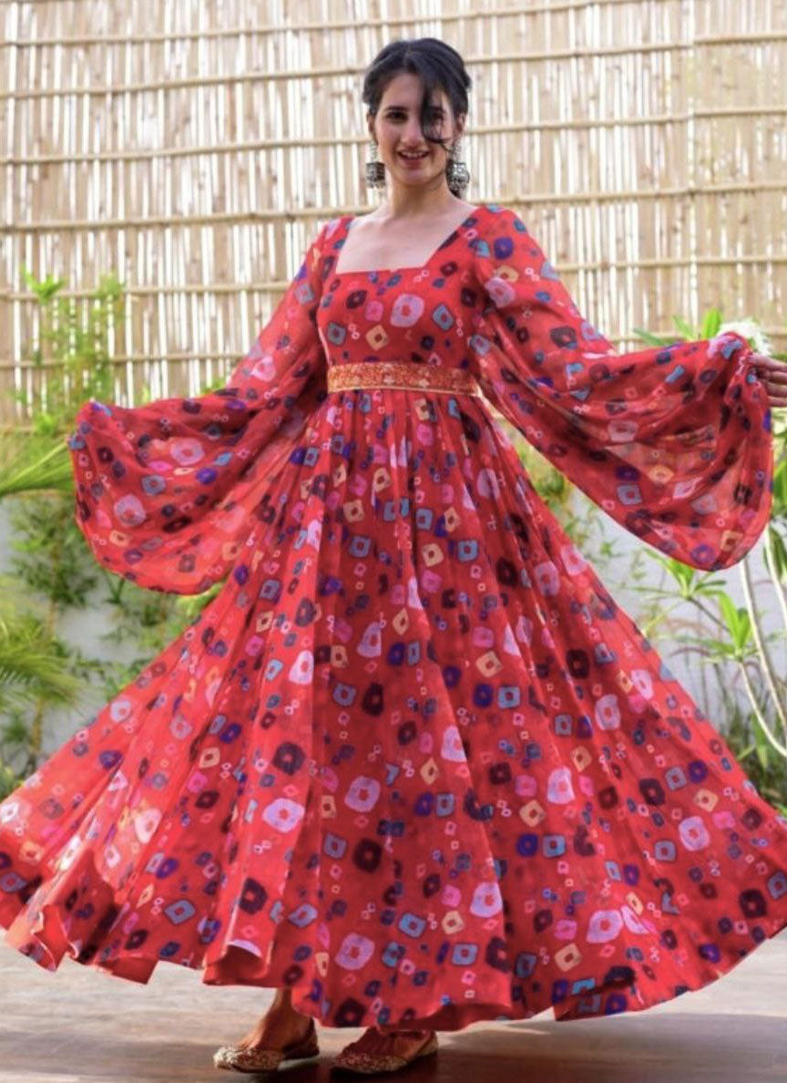 fitted lace wedding dress Red Jacquard Woven Traditional Ethnic Gown For Girls main image 0