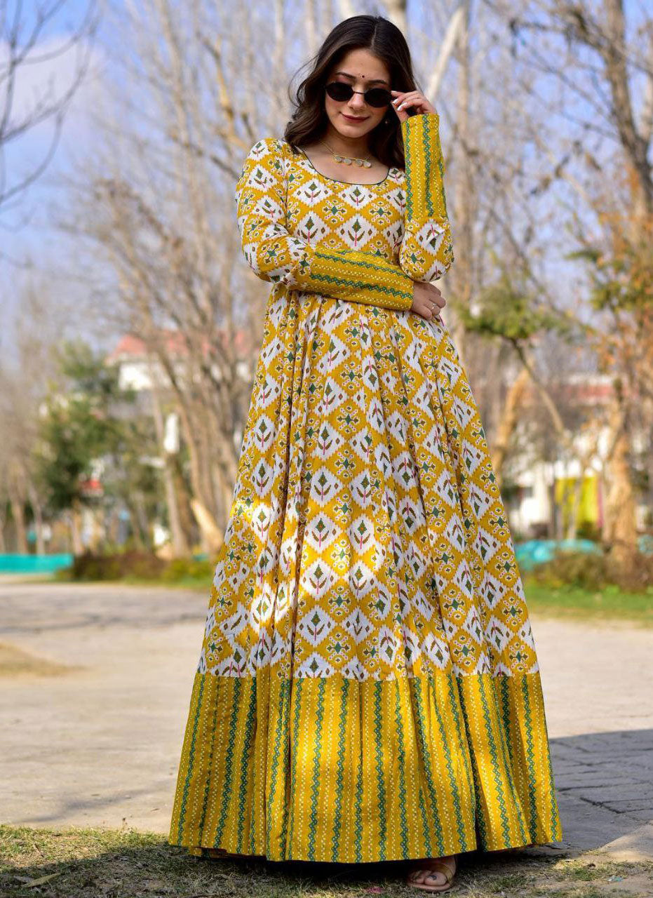 Yellow Motifs Gown for Any Occasion