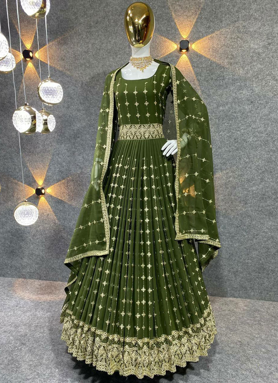 Green Women Charming Ethnic Wear Gown for Days Rim Zim Fashion Green Women Charming Ethnic Wear Gown for Days Rim Zim Fashion