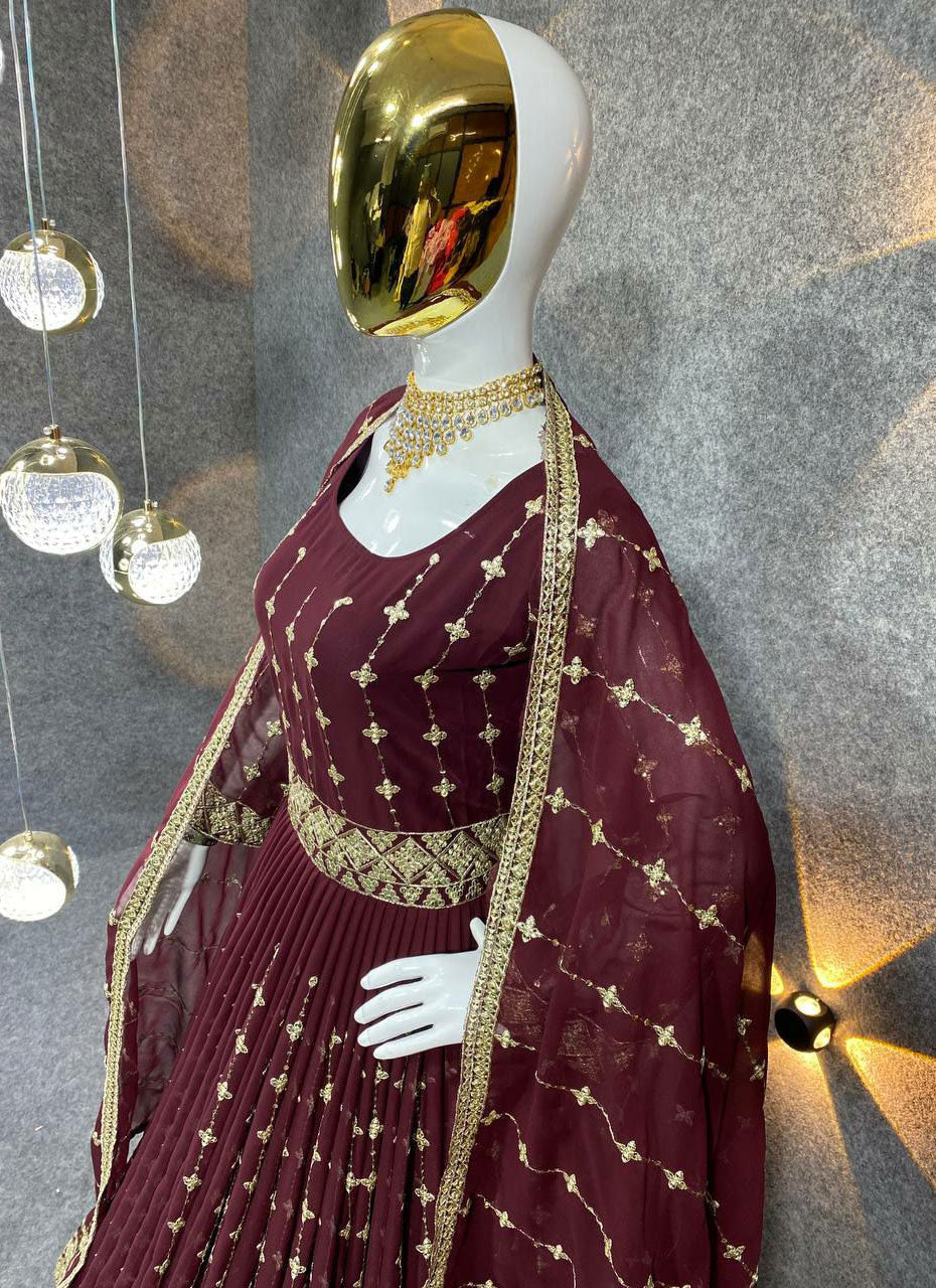 Maroon Women Charming Ethnic Motifs Gown