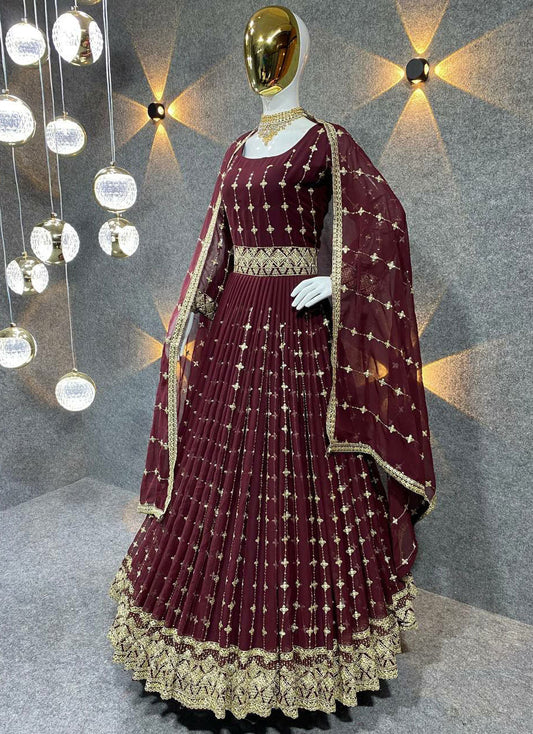Maroon Women Charming Ethnic Motifs Gown