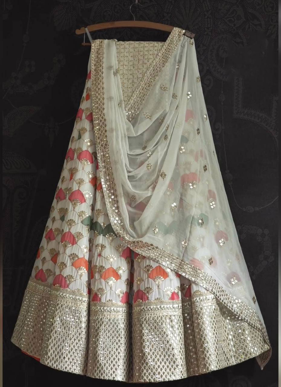 Off White Colored Attractive Party Wear Lehenga Choli With Embroidery Work SI 552