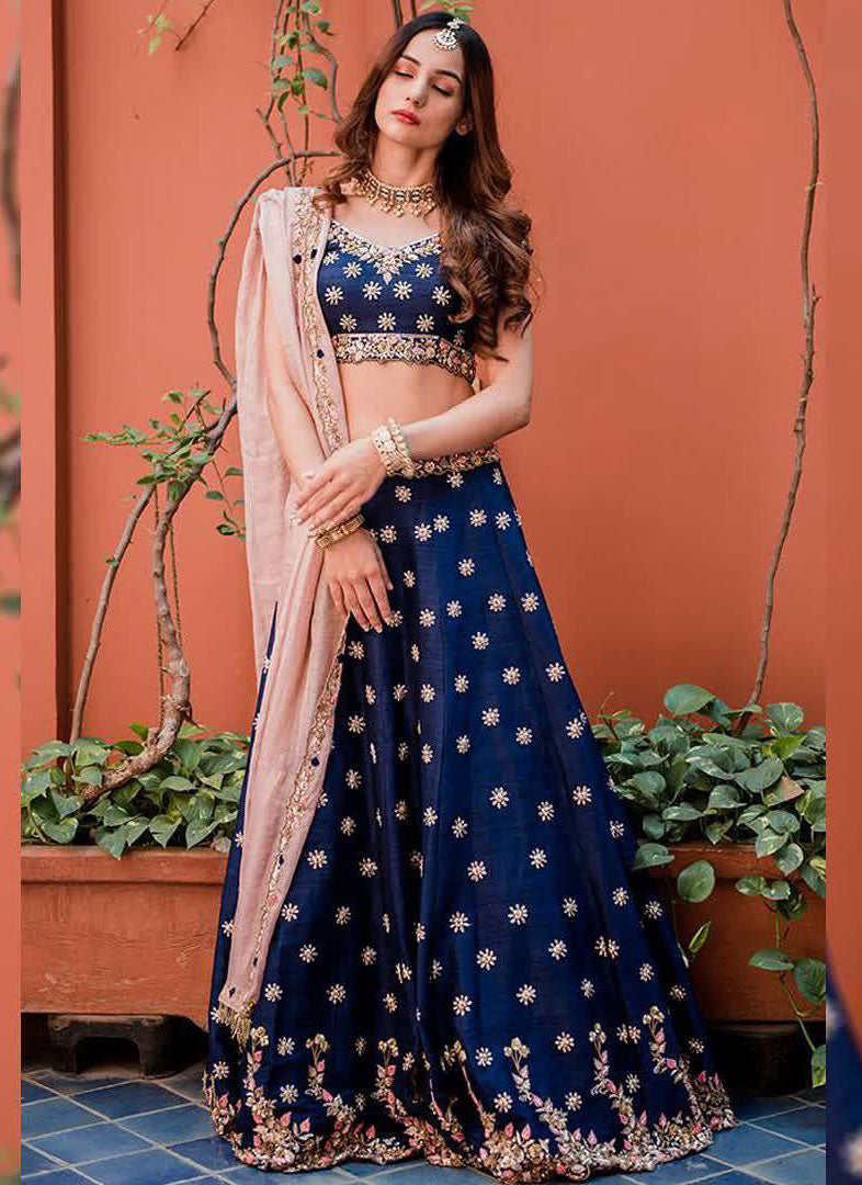 Nevi Blue color Embroidered Attractive Party Wear Silk Lehenga choli SI 86