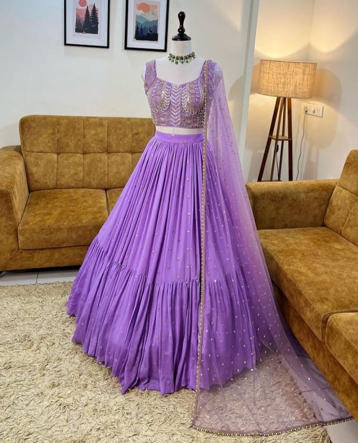 purple lehenga dress Sequins Embroidered Silk Dark Purple Pakistani Bridal Wear Lehenga
