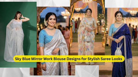 Sky Blue Mirror Work Blouse Designs for Stylish Saree Looks