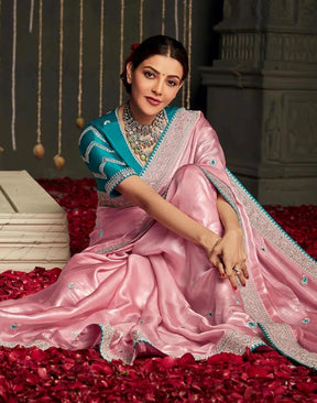 Kajal Aggarwal in Dola Silk Pink Saree