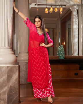 Arya Red Pink Traditional Ombre Leheriya Organza Kurta Set