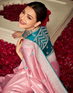 Kajal Aggarwal in Dola Silk Pink Saree