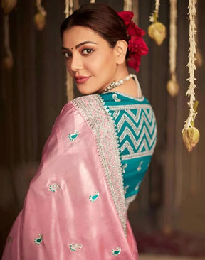 Kajal Aggarwal in Dola Silk Pink Saree