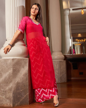 Arya Red Pink Traditional Ombre Leheriya Organza Kurta Set