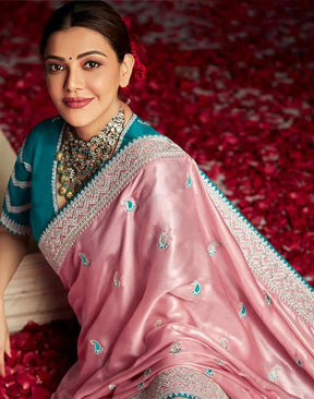 Kajal Aggarwal in Dola Silk Pink Saree