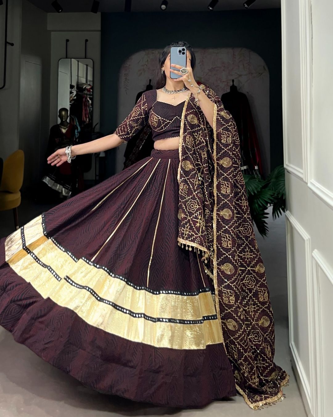 Fully Stitched Navratri Lehenga Choli with 8-Meter Flare for Perfect Celebrations