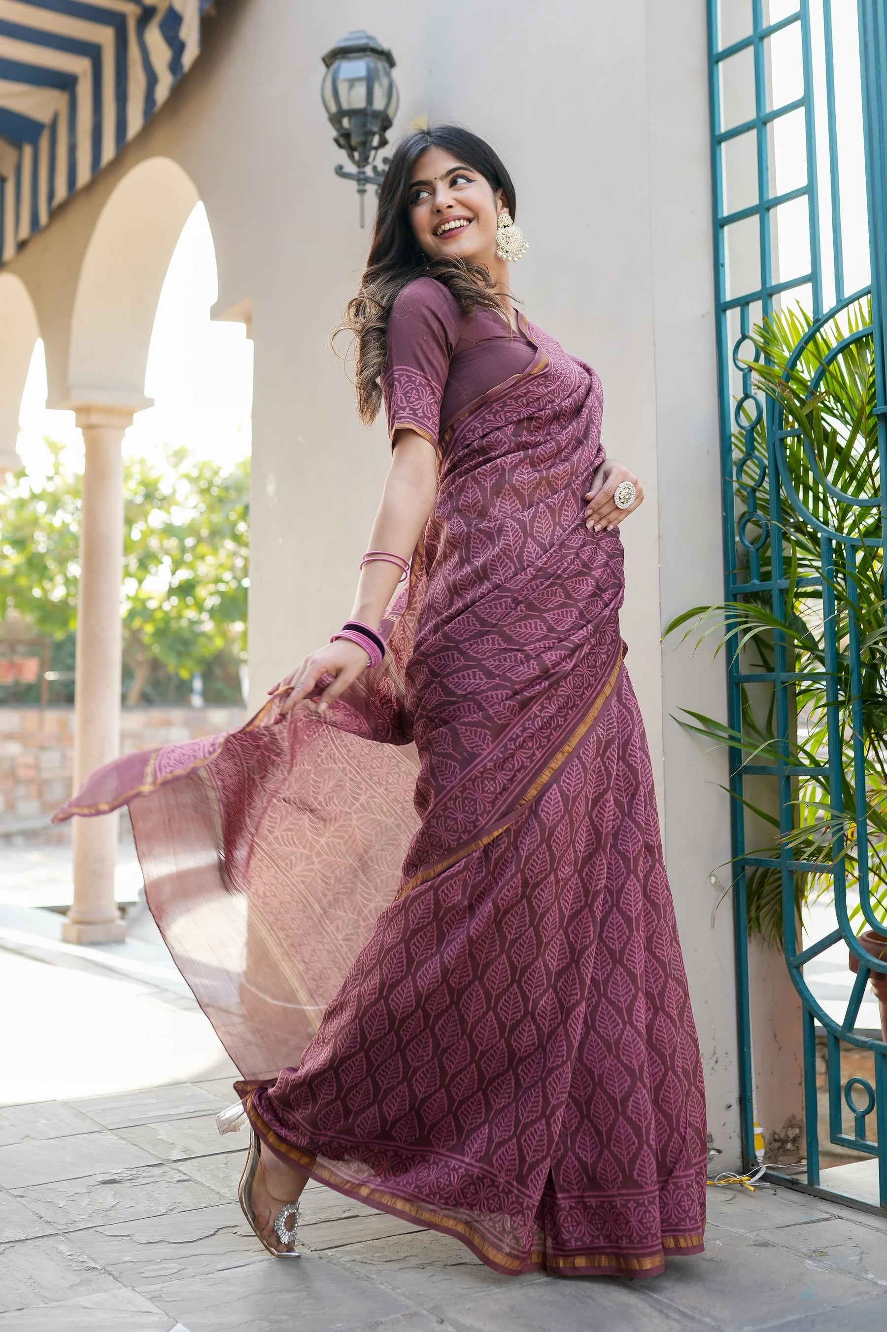 Classic Chic Mauve Chanderi Handblock Saree