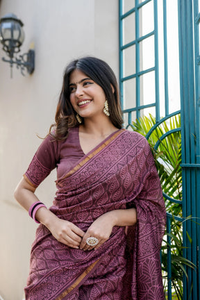 Classic Chic Mauve Chanderi Handblock Saree