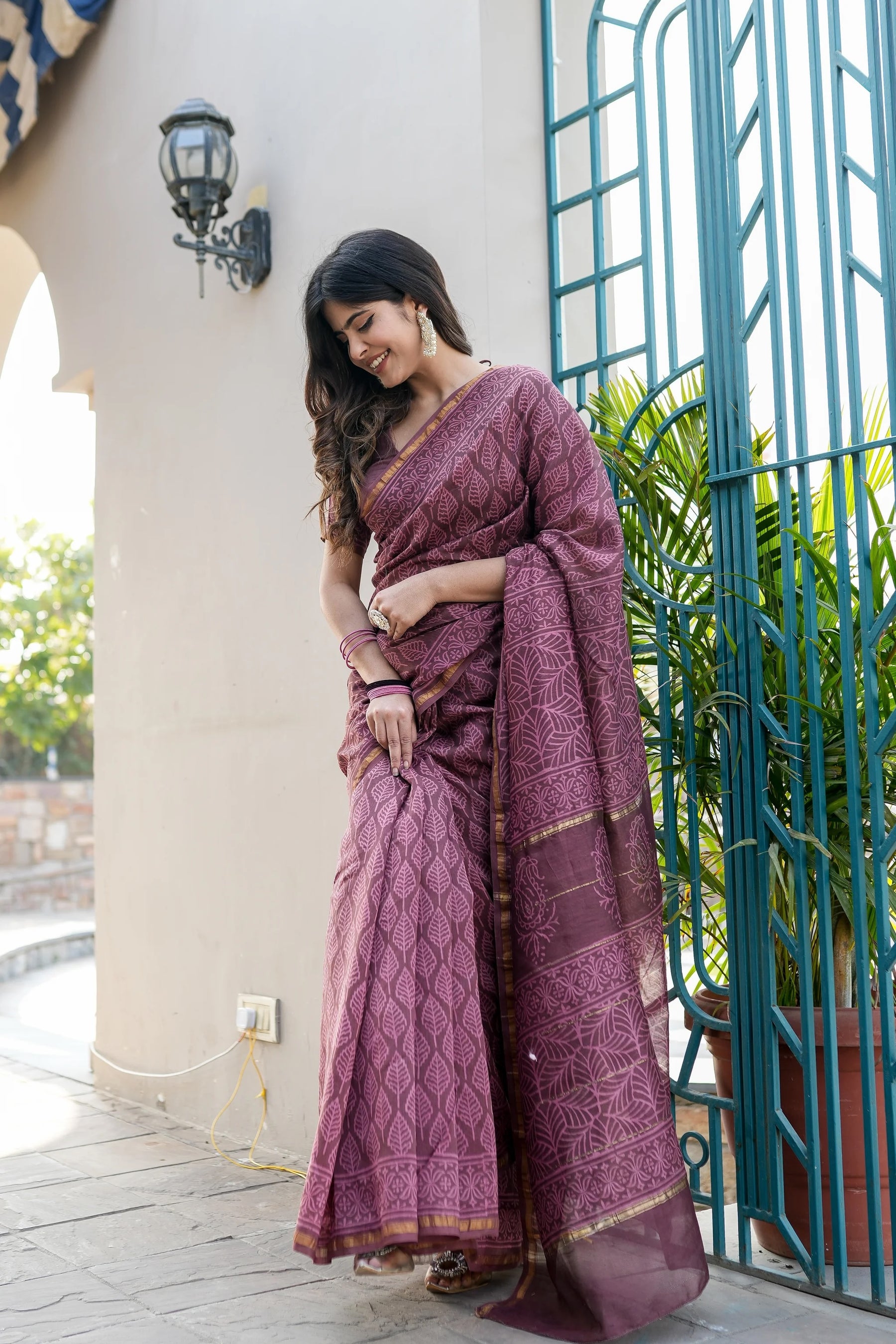 Classic Chic Mauve Chanderi Handblock Saree