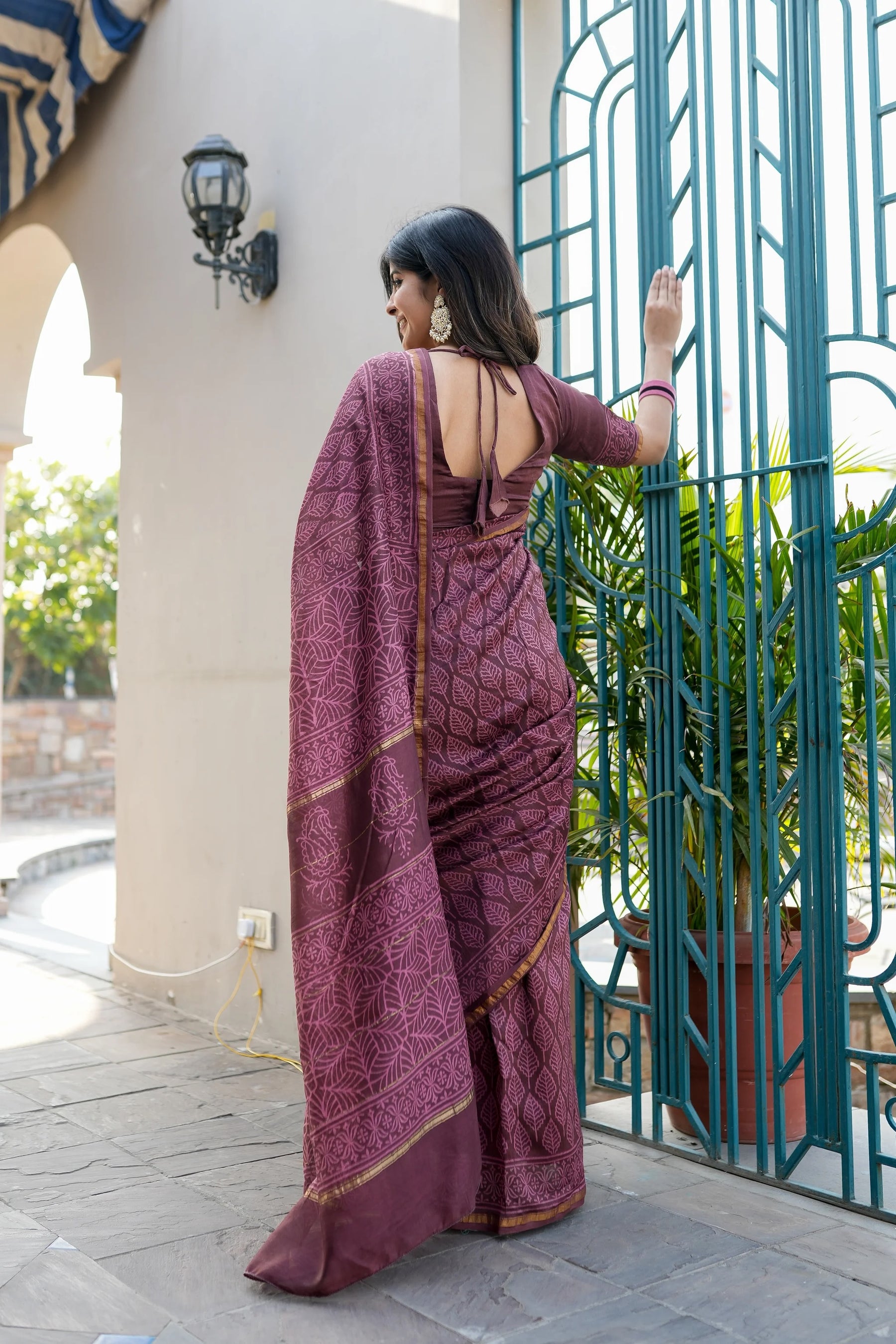 Classic Chic Mauve Chanderi Handblock Saree