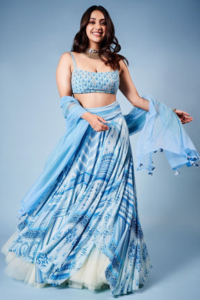 Akansha Ranjan in Serene Blue Terra Tropica Lehenga Set