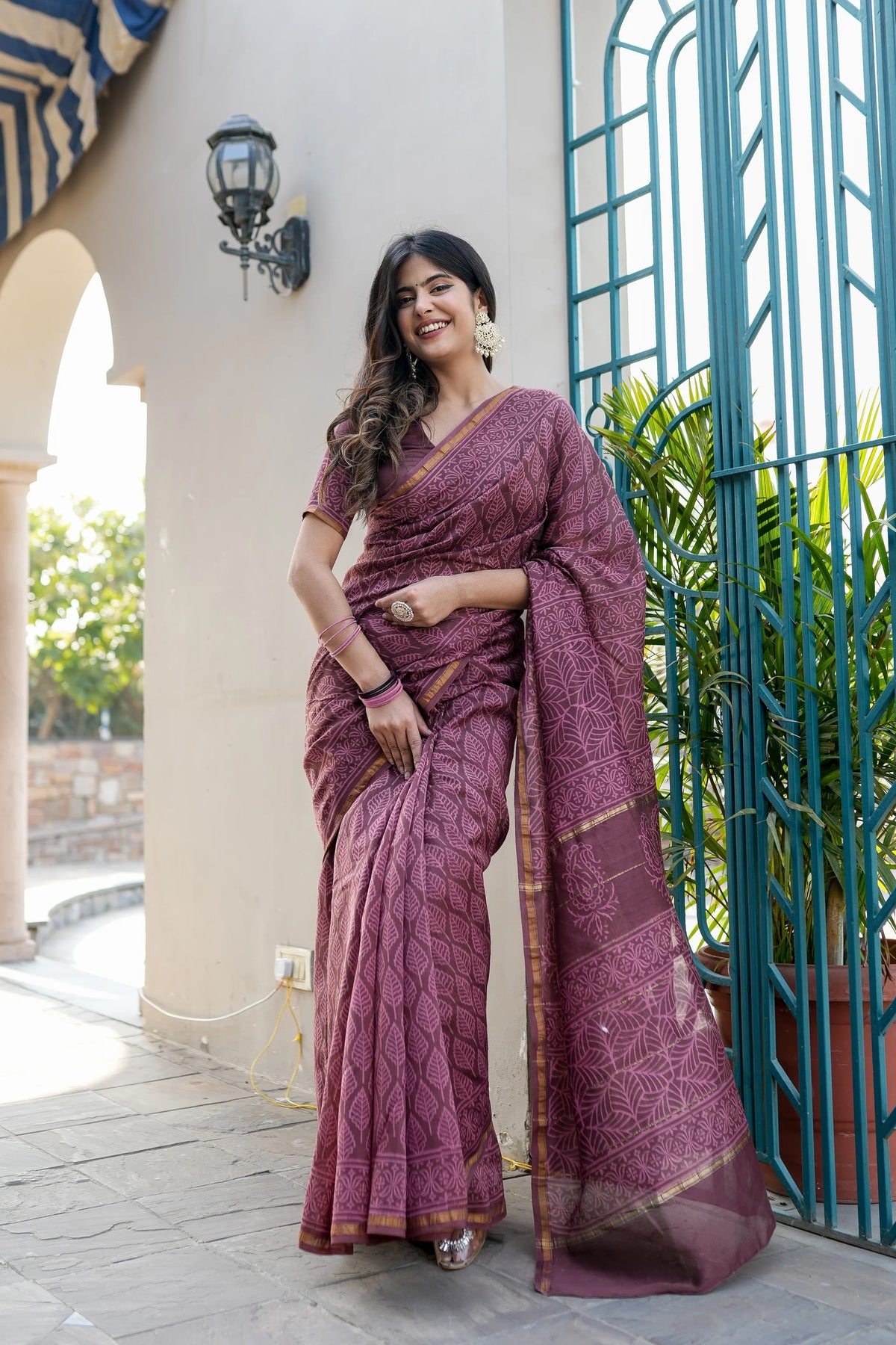 Classic Chic Mauve Chanderi Handblock Saree