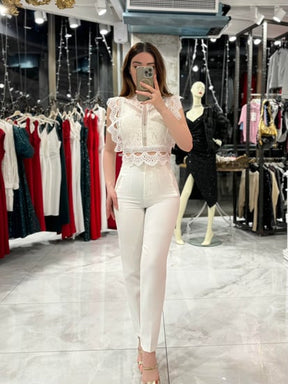 Liyo White Lace Blouse with Back Zipper