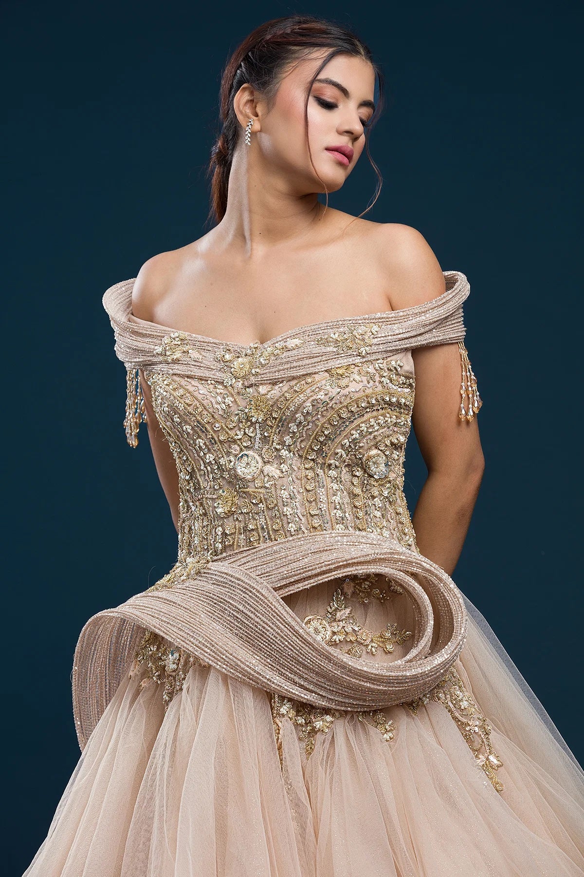Pale Peach Sequins Embroidered Net Indowestern Gown Rim Zim Fashion Pale Peach Sequins Embroidered Net Indowestern Gown Rim Zim Fashion