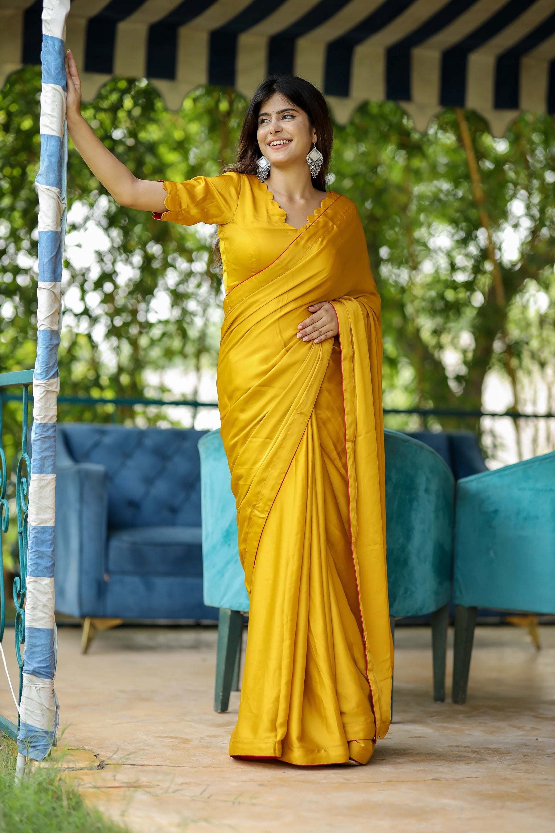 Mustard Sunshine Glow Satin Saree