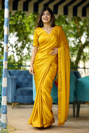 Mustard Sunshine Glow Satin Saree