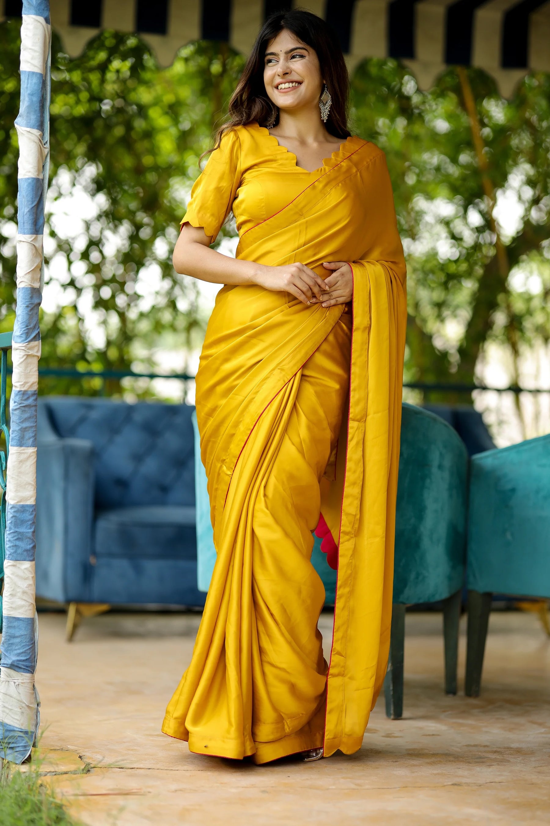 Mustard Sunshine Glow Satin Saree