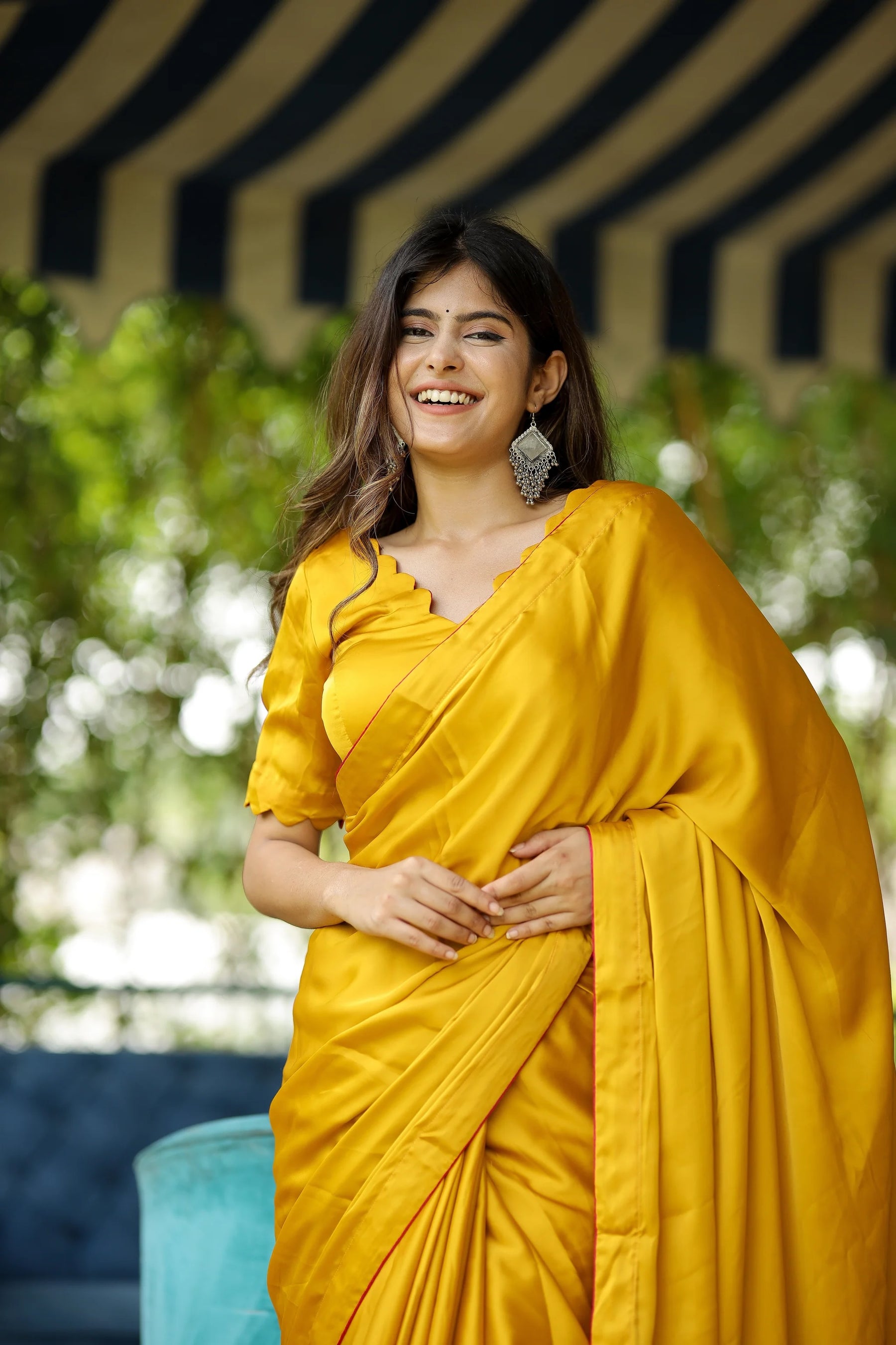 Mustard Sunshine Glow Satin Saree