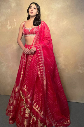 Sara Ali Khan in Red Alethi Lehenga with Dupatta 