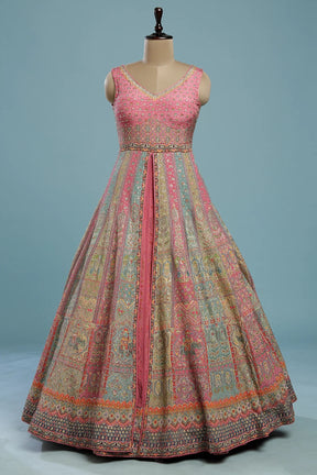 Multicolor Sequins Embroidered Silk Indowestern Gown