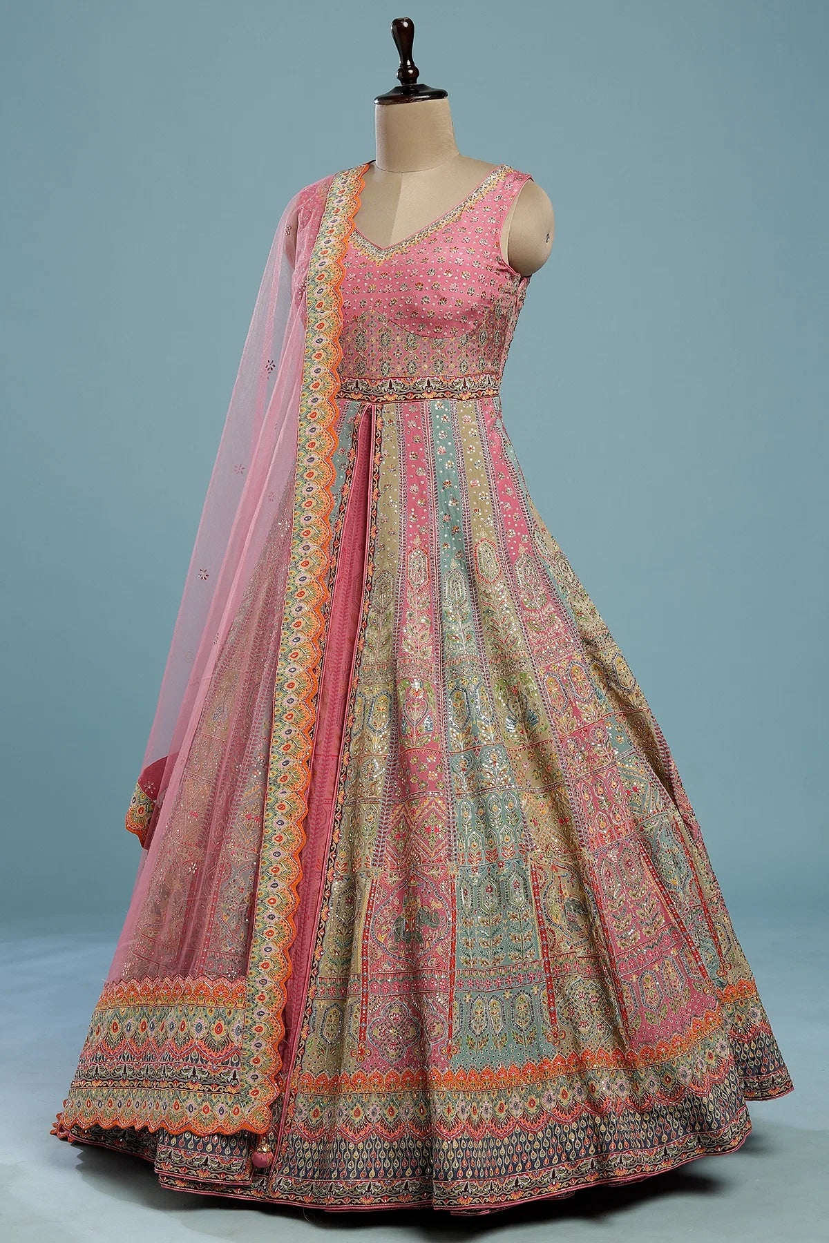 Multicolor Sequins Embroidered Silk Indowestern Gown