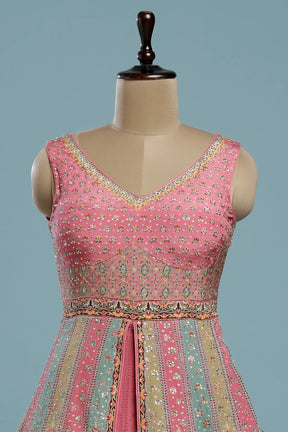 Multicolor Sequins Embroidered Silk Indowestern Gown