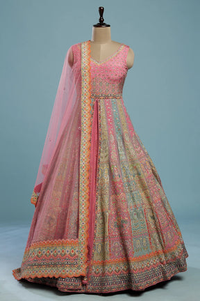 Multicolor Sequins Embroidered Silk Indowestern Gown