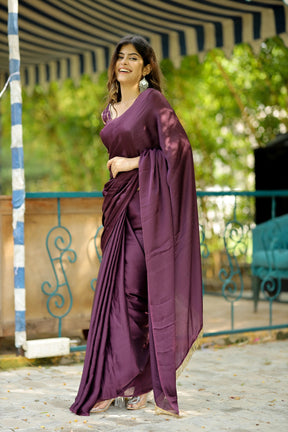 Deep Wine Satin Fabric Saree