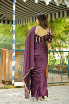 Deep Wine Satin Fabric Saree