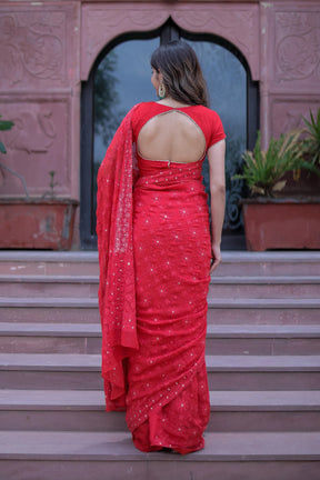 Bright Orange-Red Jayla Clang Chikankari Saree