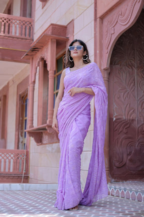 Lavender Pure Viscose Georgette Chikankari Saree