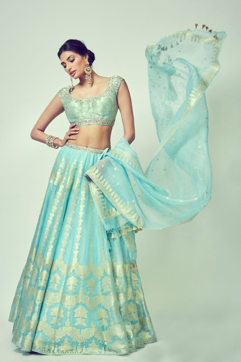 Alethi  Pastel Lehenga with Metallic Gold Thread Work