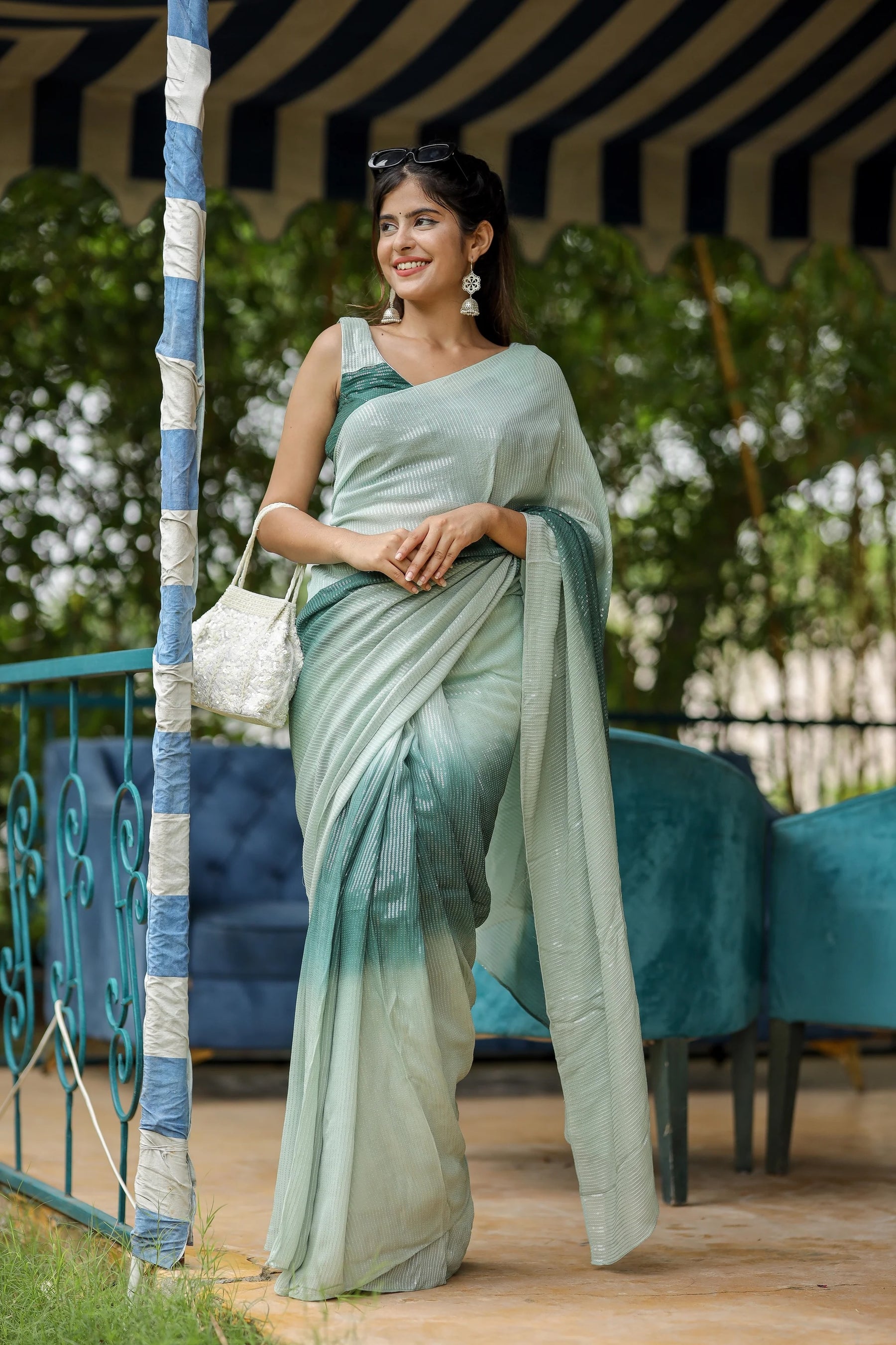 Green Ombre Georgette Saree with Sequin Work